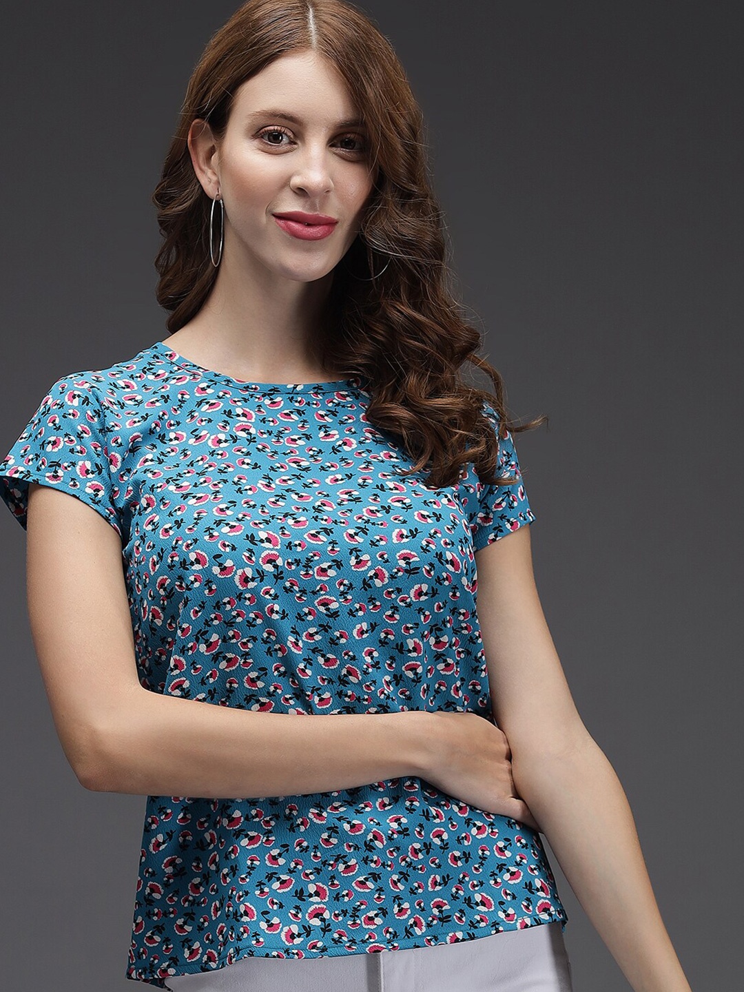 

TANDUL Floral Printed Top, Blue