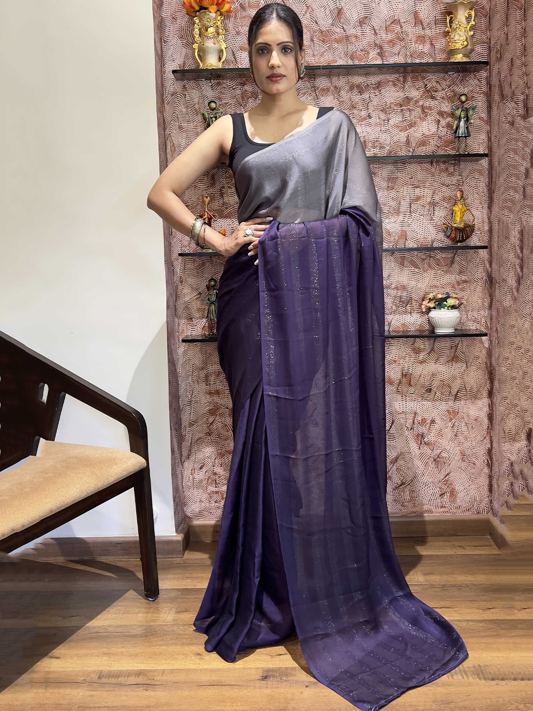 

Panzora Ombre Ready to Wear Saree, Purple