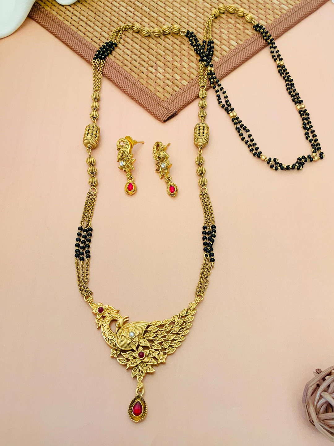 

ABDESIGNS Gold-Plated Stone Studded & Beaded Mangalsutra