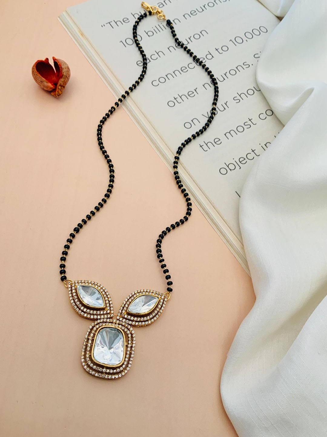 

ABDESIGNS Gold-Plated American Diamond Studded & Beaded Mangalsutra