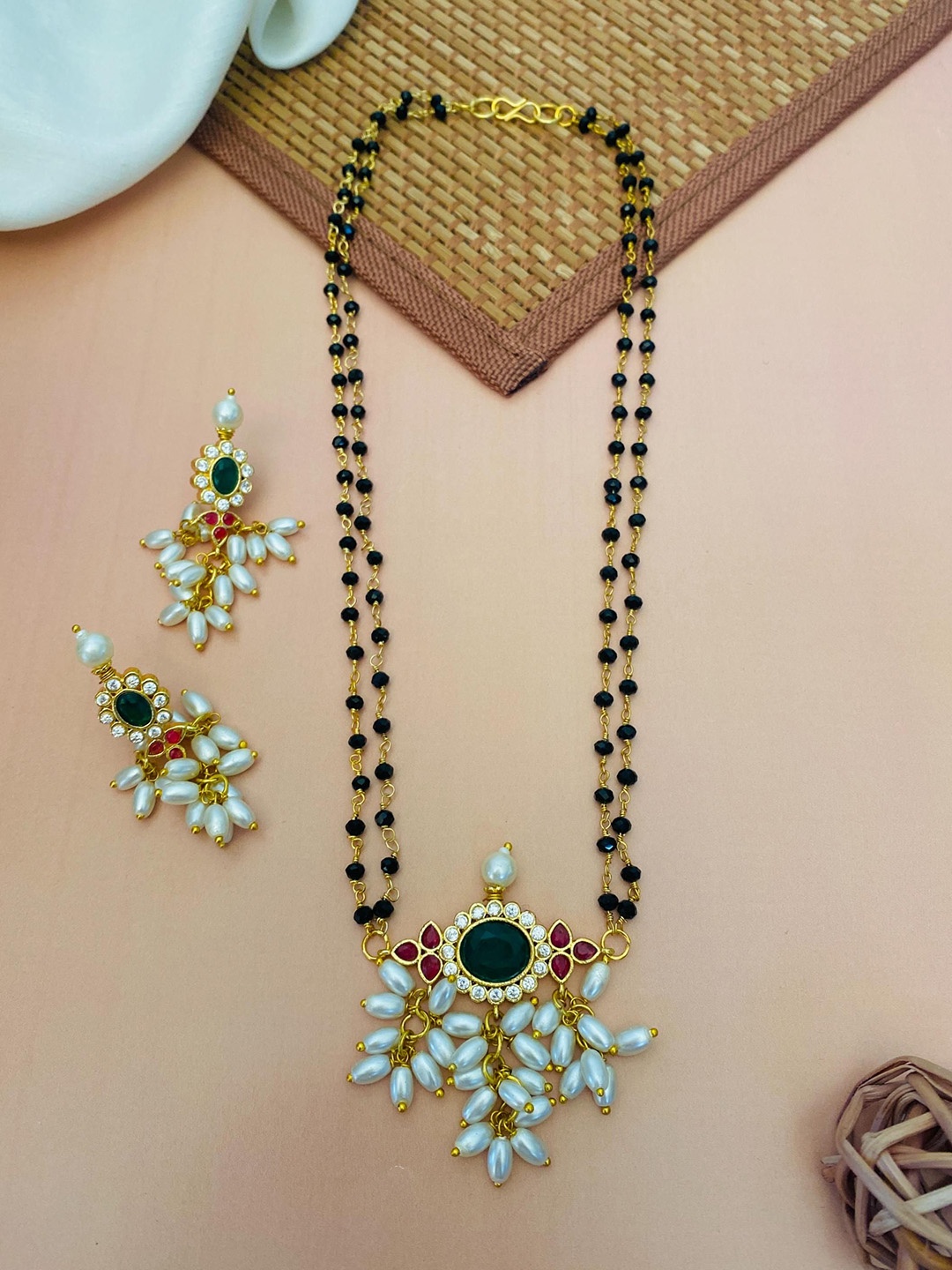 

ABDESIGNS Gold-Plated Studded & Beaded Mangalsutras