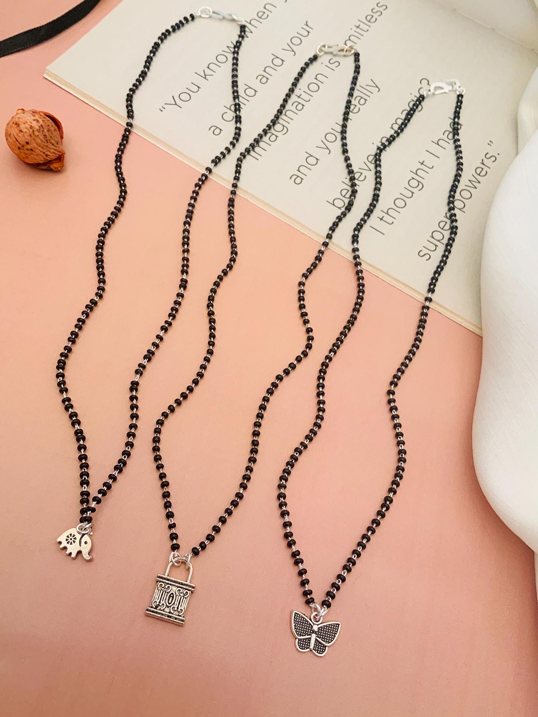 

ABDESIGNS Set Of 3 Silver-Plated Studded & Beaded Mangalsutras