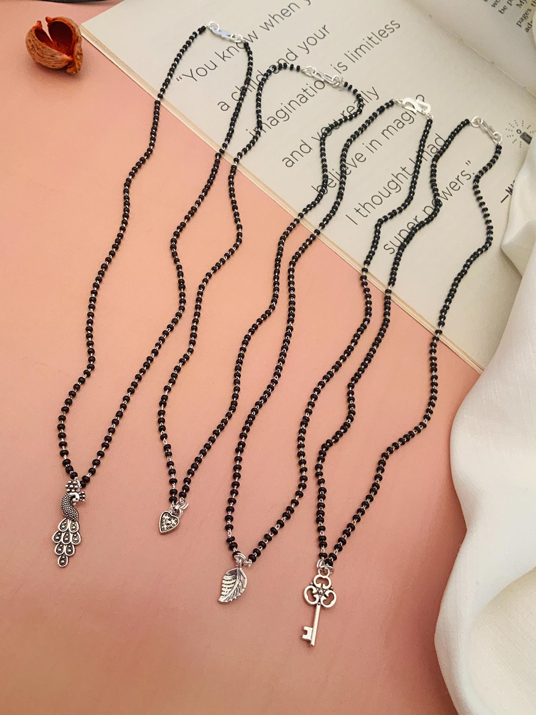 

ABDESIGNS Set Of 4 Silver-Plated Studded & Beaded Mangalsutras