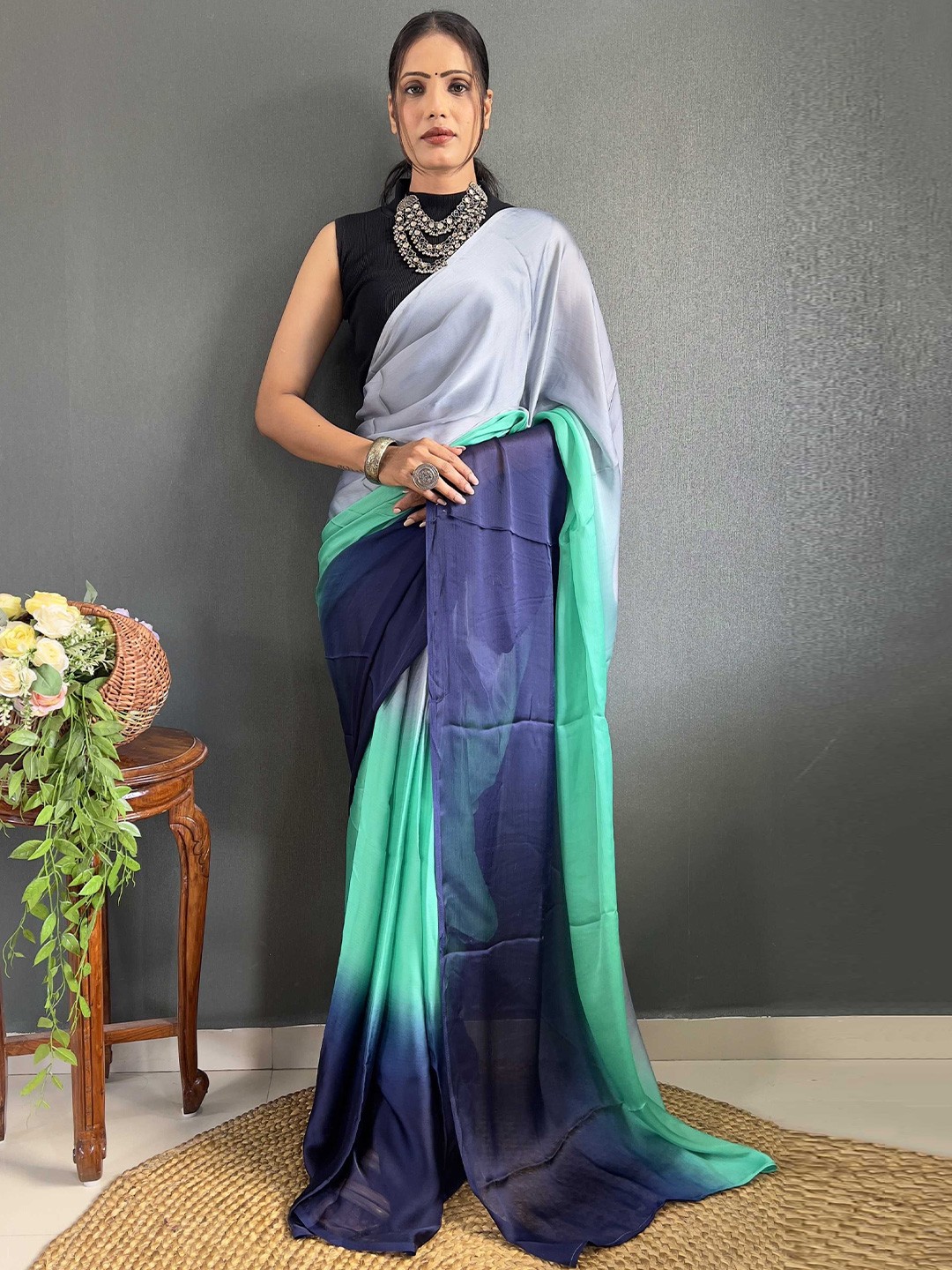 

Panzora Ombre Ready to Wear Saree, Navy blue