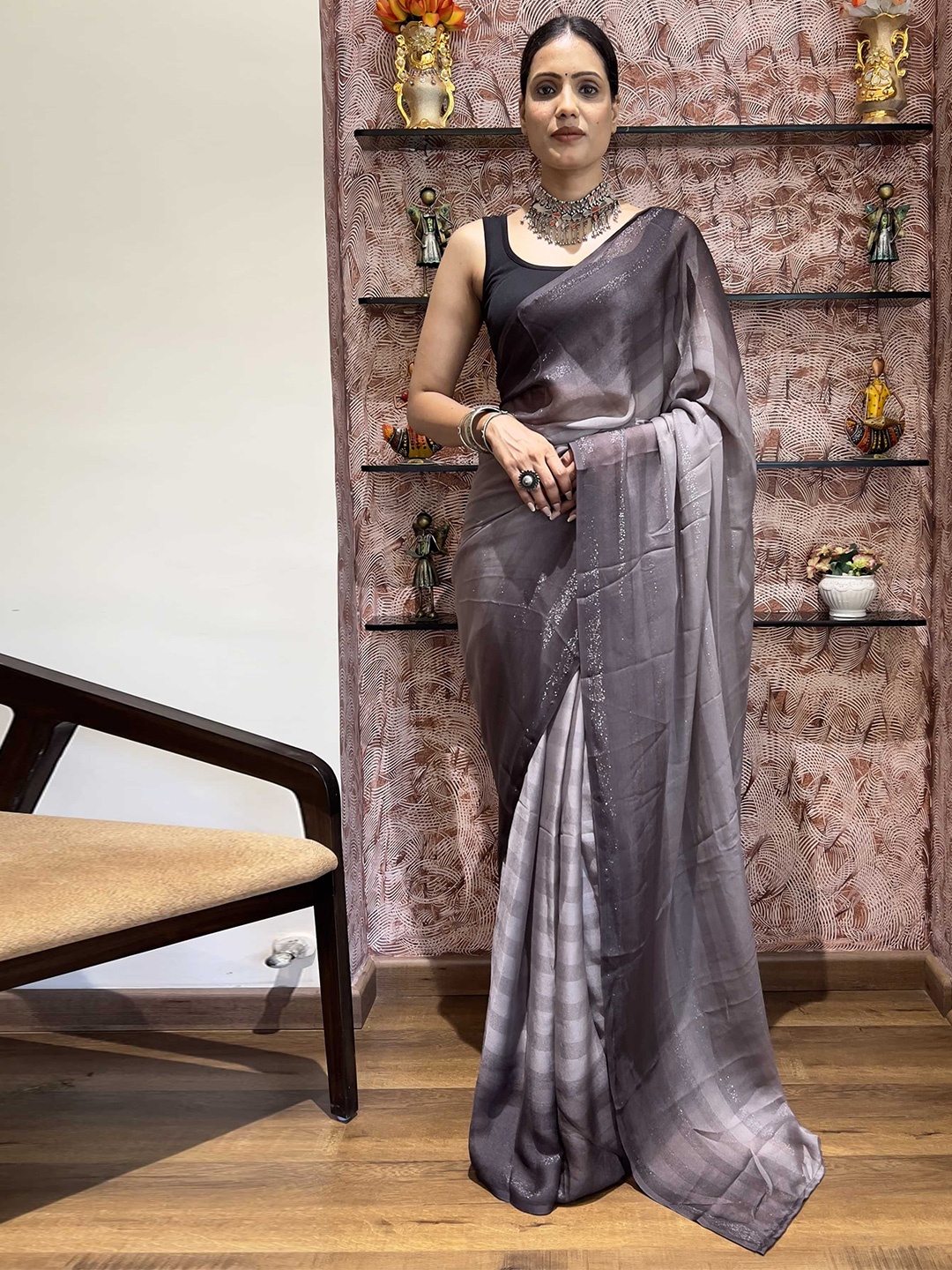 

Panzora Ombre Dyed Ready to Wear Saree, Grey