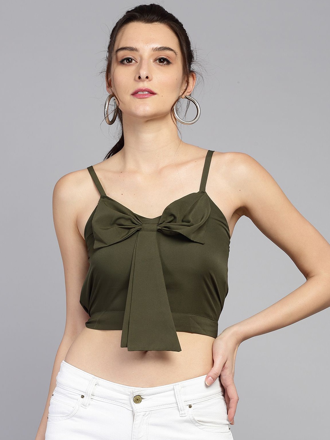 

TANDUL Shoulder Straps Crop Top, Green