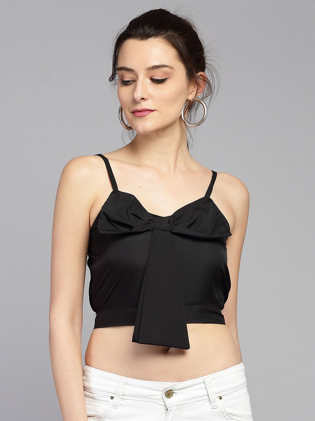 

TANDUL Shoulder Straps Crop Top, Black