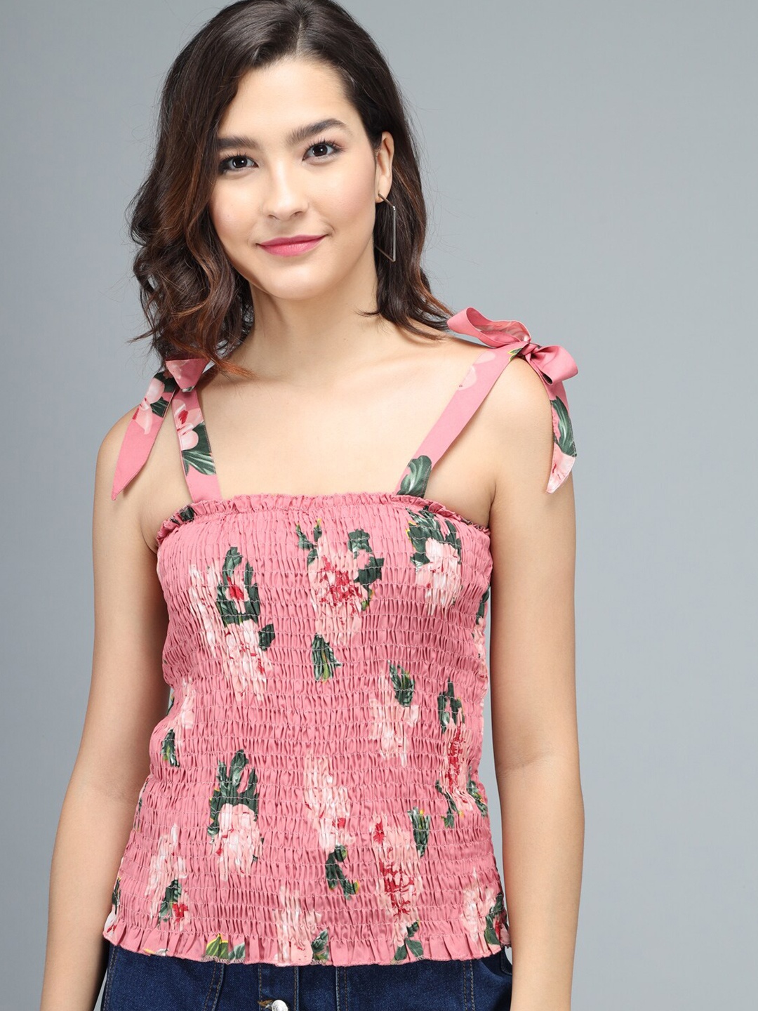 

TANDUL Floral Printed Pure Cotton Top, Pink