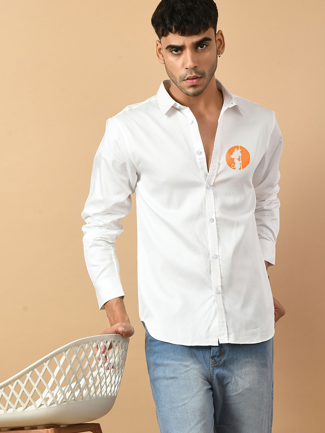 

OFFMINT Classic Cotton Spread Collar Casual Shirt, White