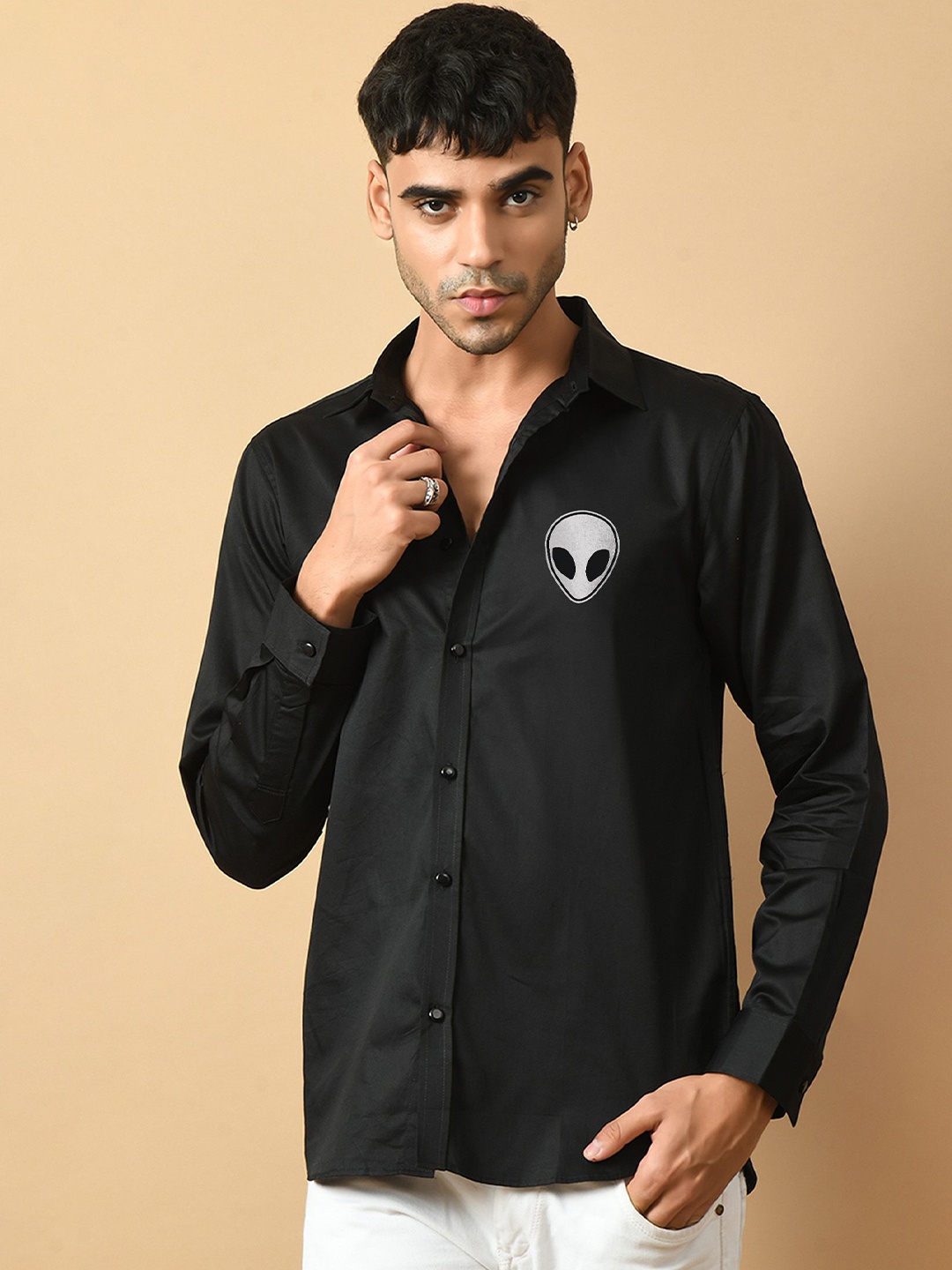 

OFFMINT Classic Long Sleeves Satin Casual Shirt, Black