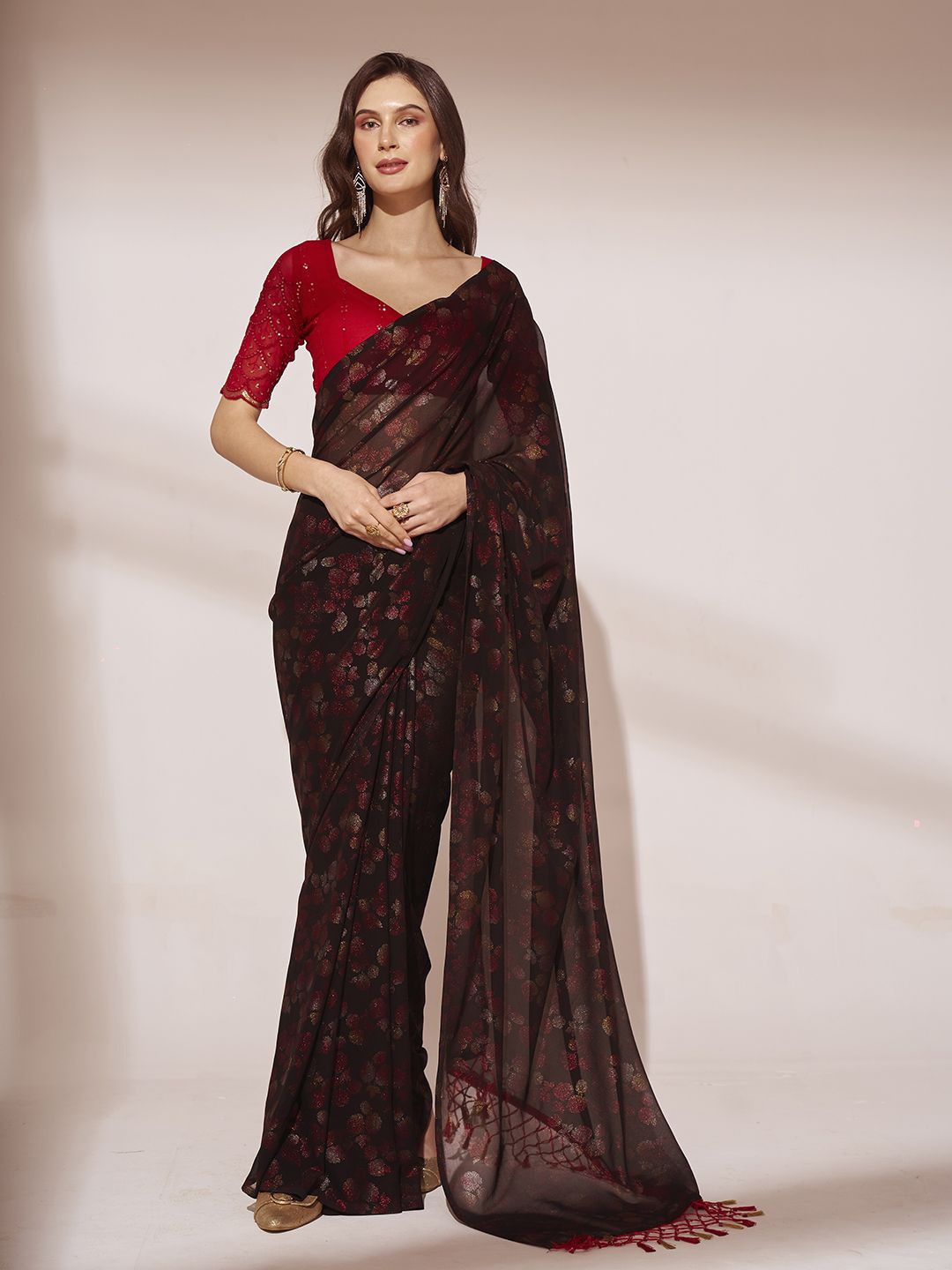 

Kalista Floral Pure Georgette Saree, Black