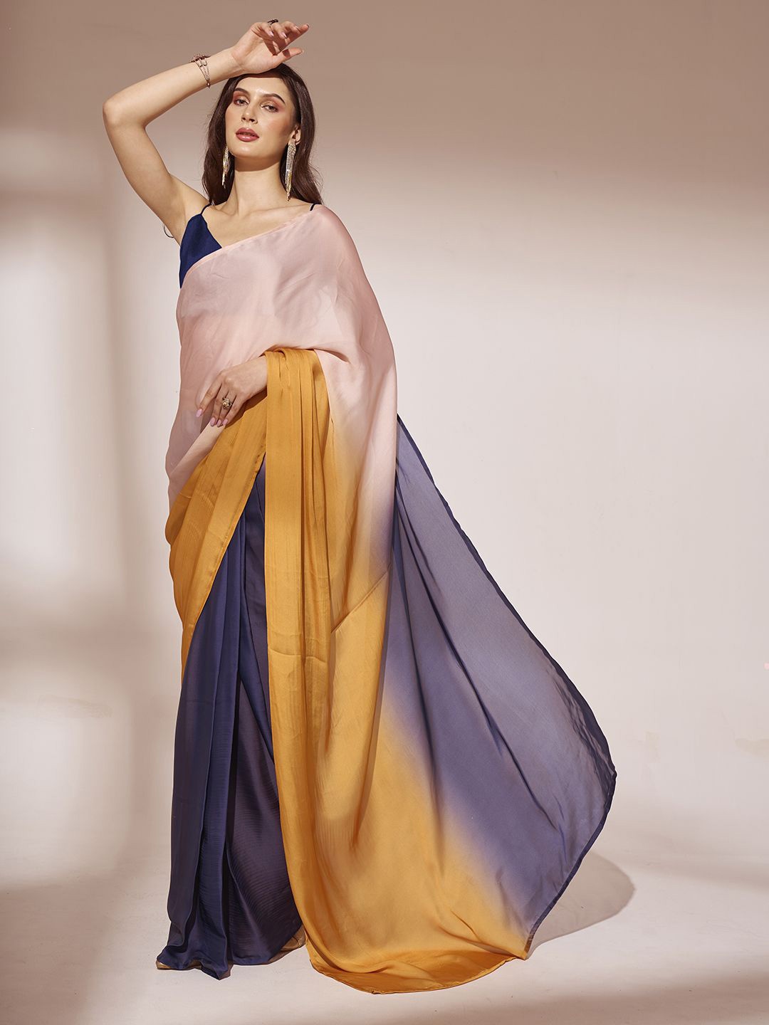 

Kalista Ombre Satin Ready to Wear Saree, Blue