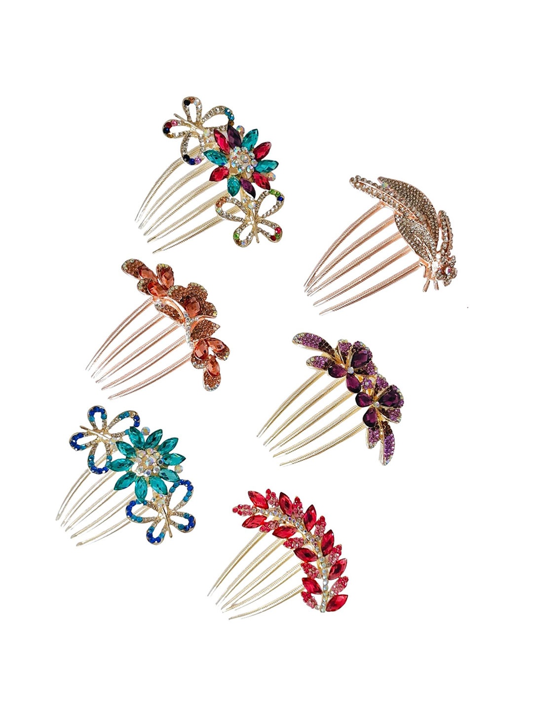 

ANNA CREATIONS Set of 3 Embellished Rhinestones Bridal Hair Comb Pins, Gold