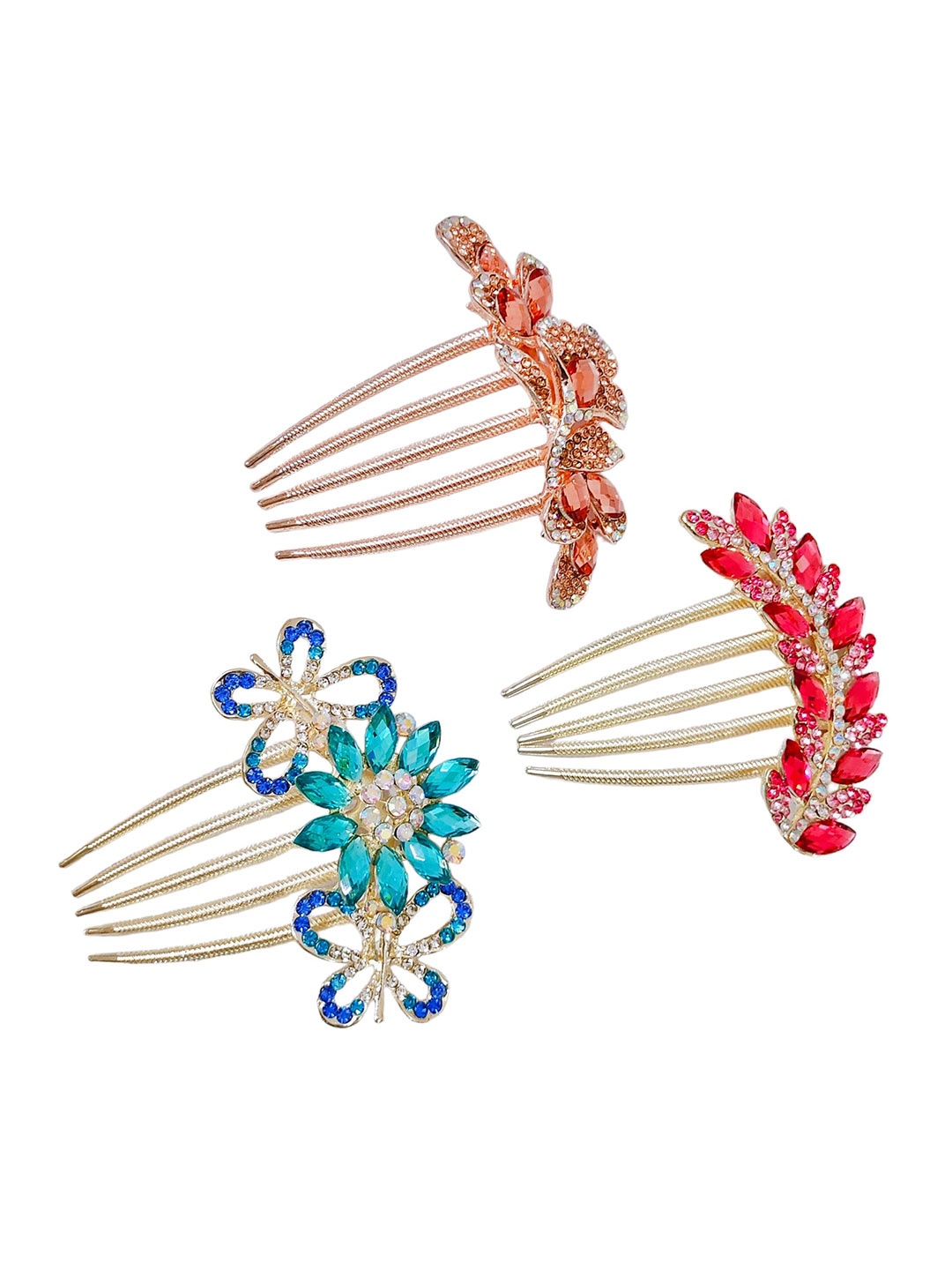 

ANNA CREATIONS Set of 3 Embellished Rhinestones Bridal Hair Comb Pin, Red