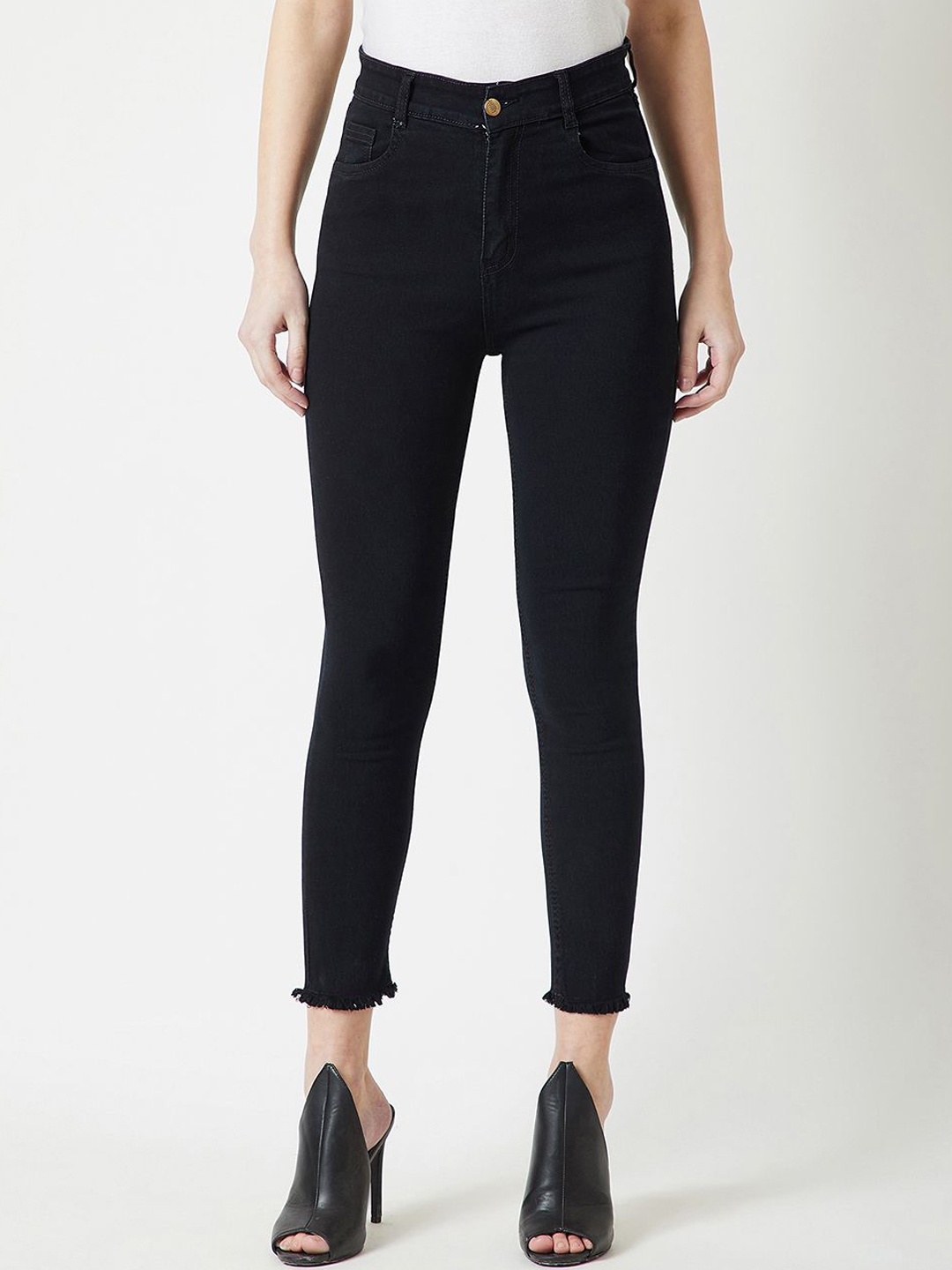 

Miss Chase Women Skinny Fit High-Rise Clean Look Cropped Stretchable Jeans, Black