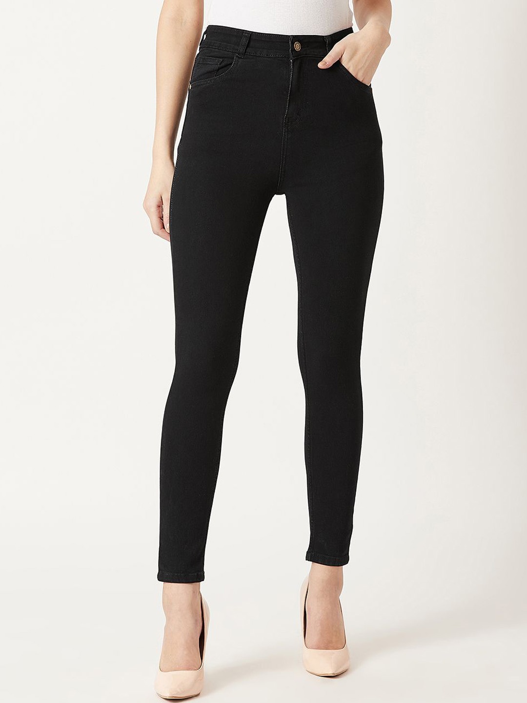 

Miss Chase Women Skinny Fit High-Rise Clean Look Stretchable Jeans, Black