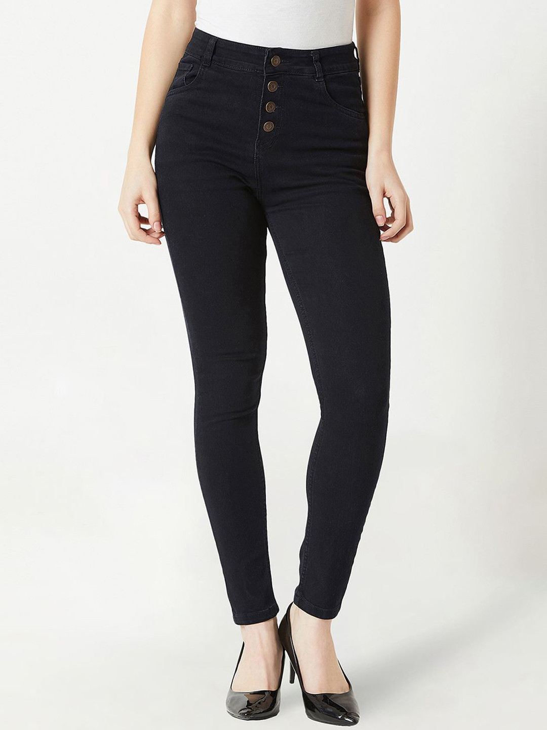 

Miss Chase Women Skinny Fit High-Rise Clean Look Stretchable Jeans, Black