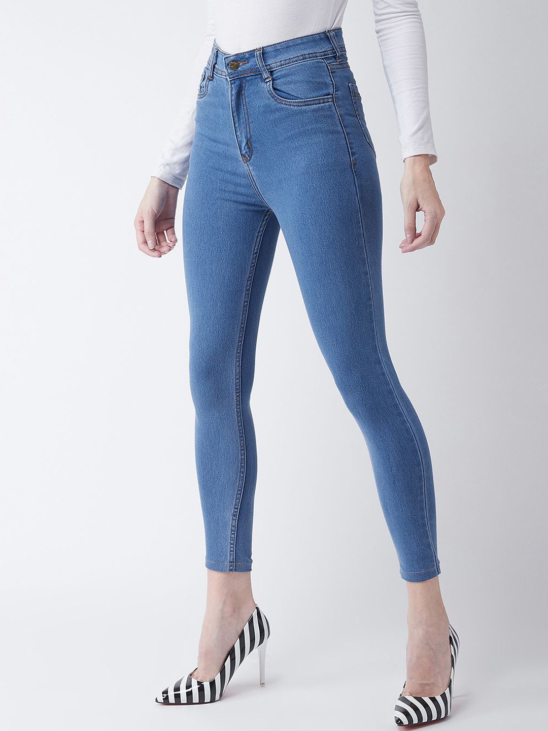 

Miss Chase Women Skinny Fit High-Rise Clean Look Cropped Jeans, Blue