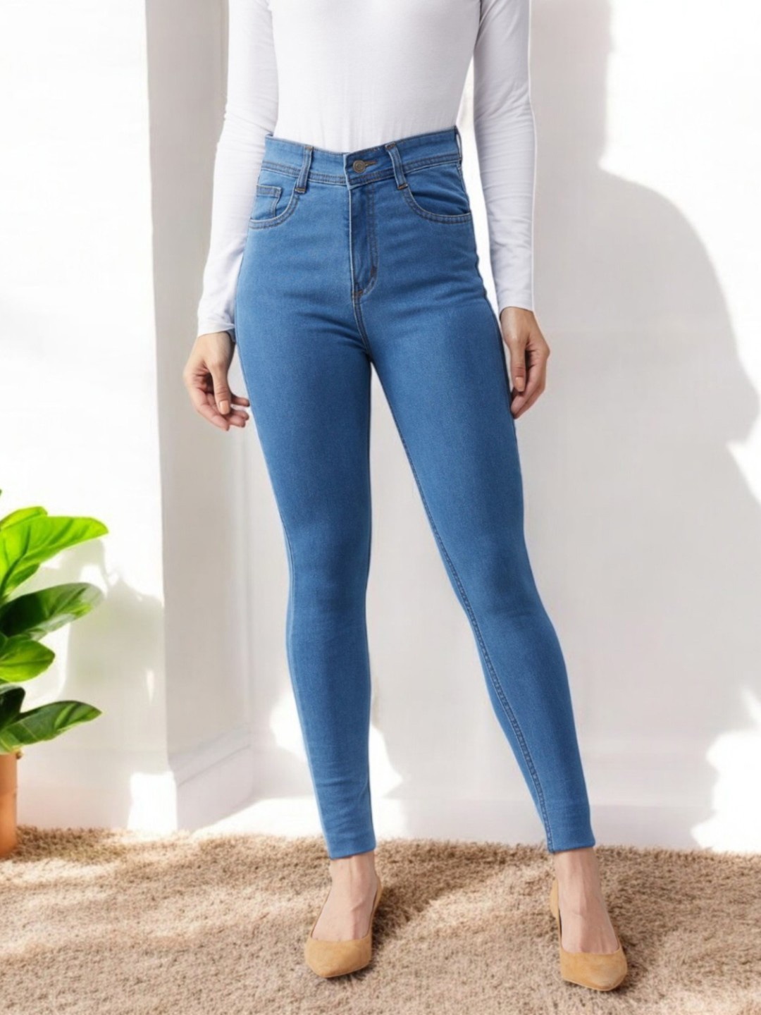 

Miss Chase Women Skinny Fit High-Rise Clean Look Cropped Jeans, Blue
