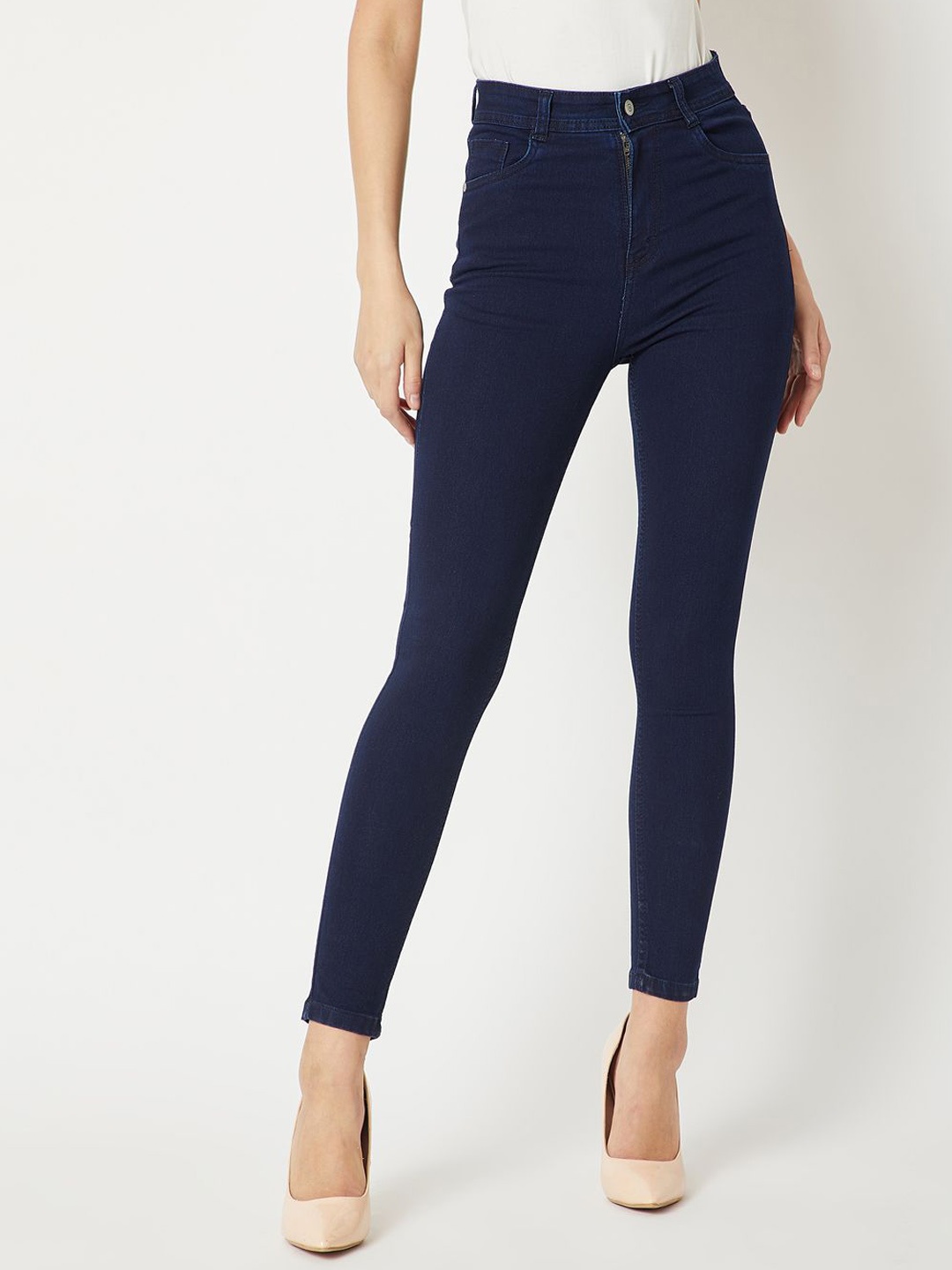 

Miss Chase Women Skinny Fit High-Rise Clean Look Stretchable Jeans, Navy blue