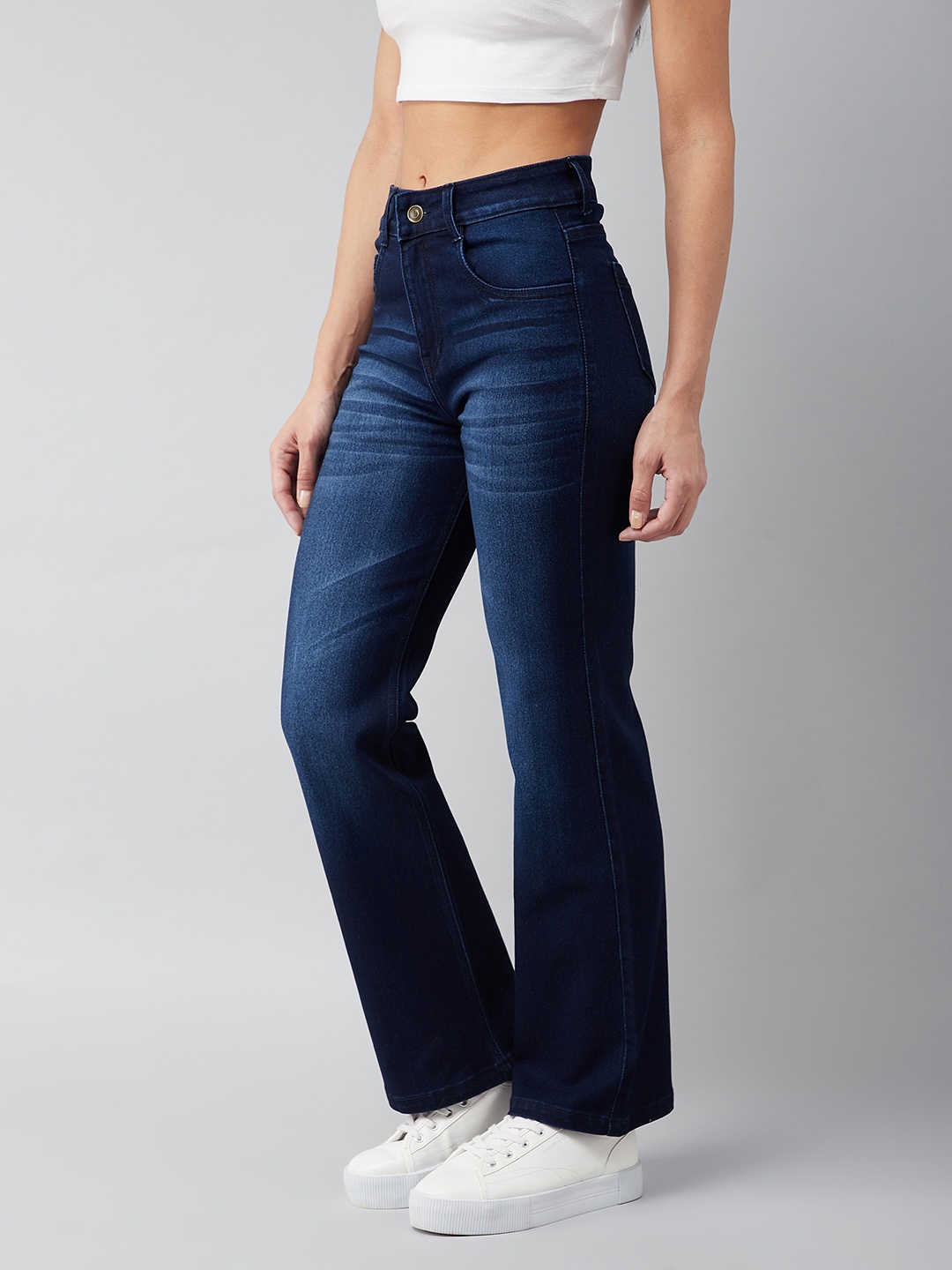 

Miss Chase Women Clean Look Stretchable Wide Leg Jeans, Blue