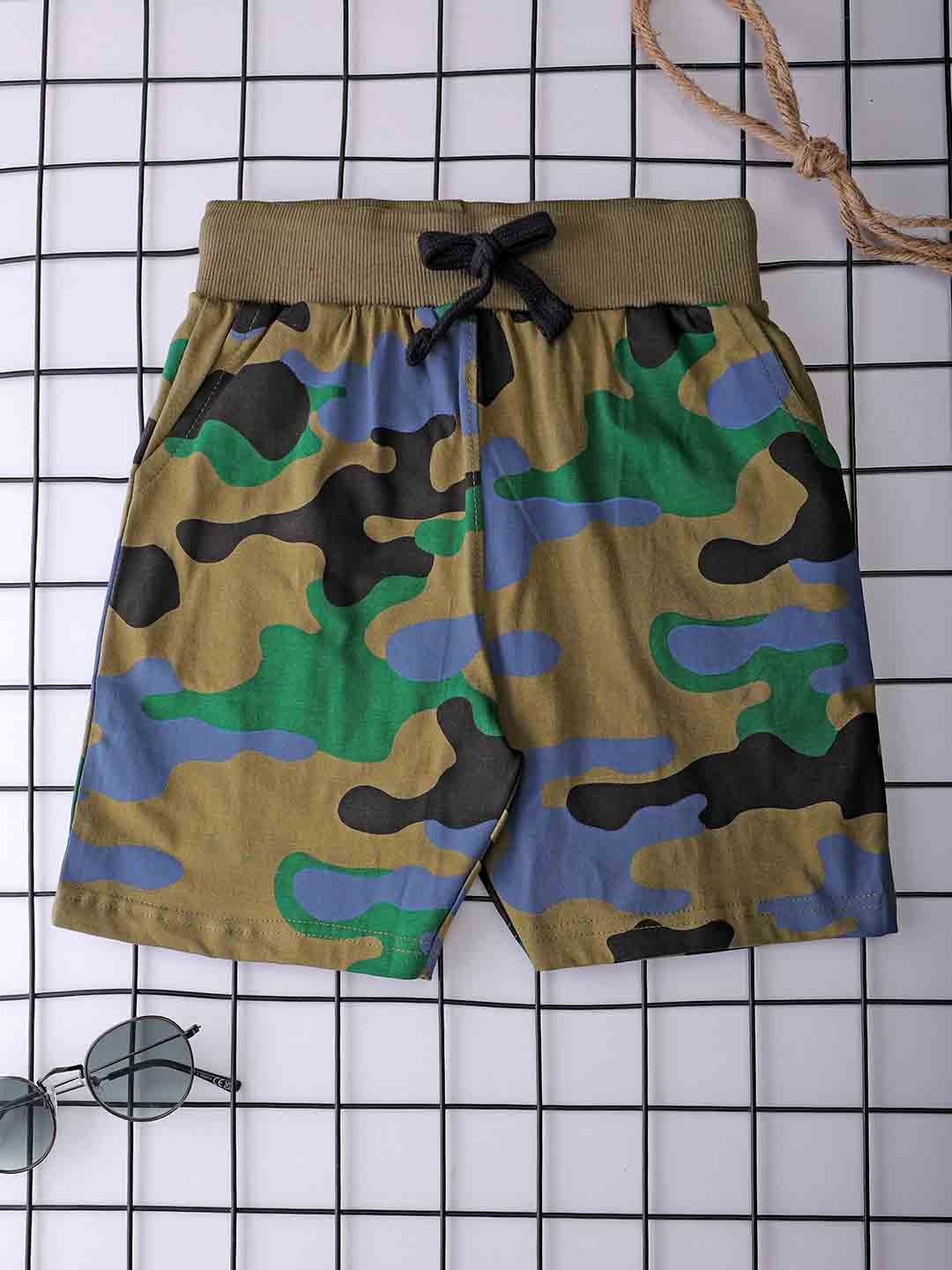 

Jumping Joey Boys Camouflage Printed Mid-Rise Cotton Shorts, Green
