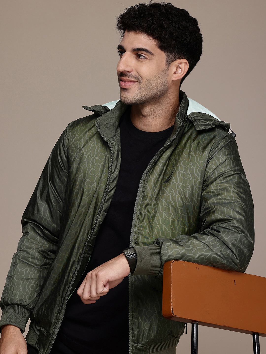 

Nautica Brand Logo Printed Hooded Padded Jacket, Green