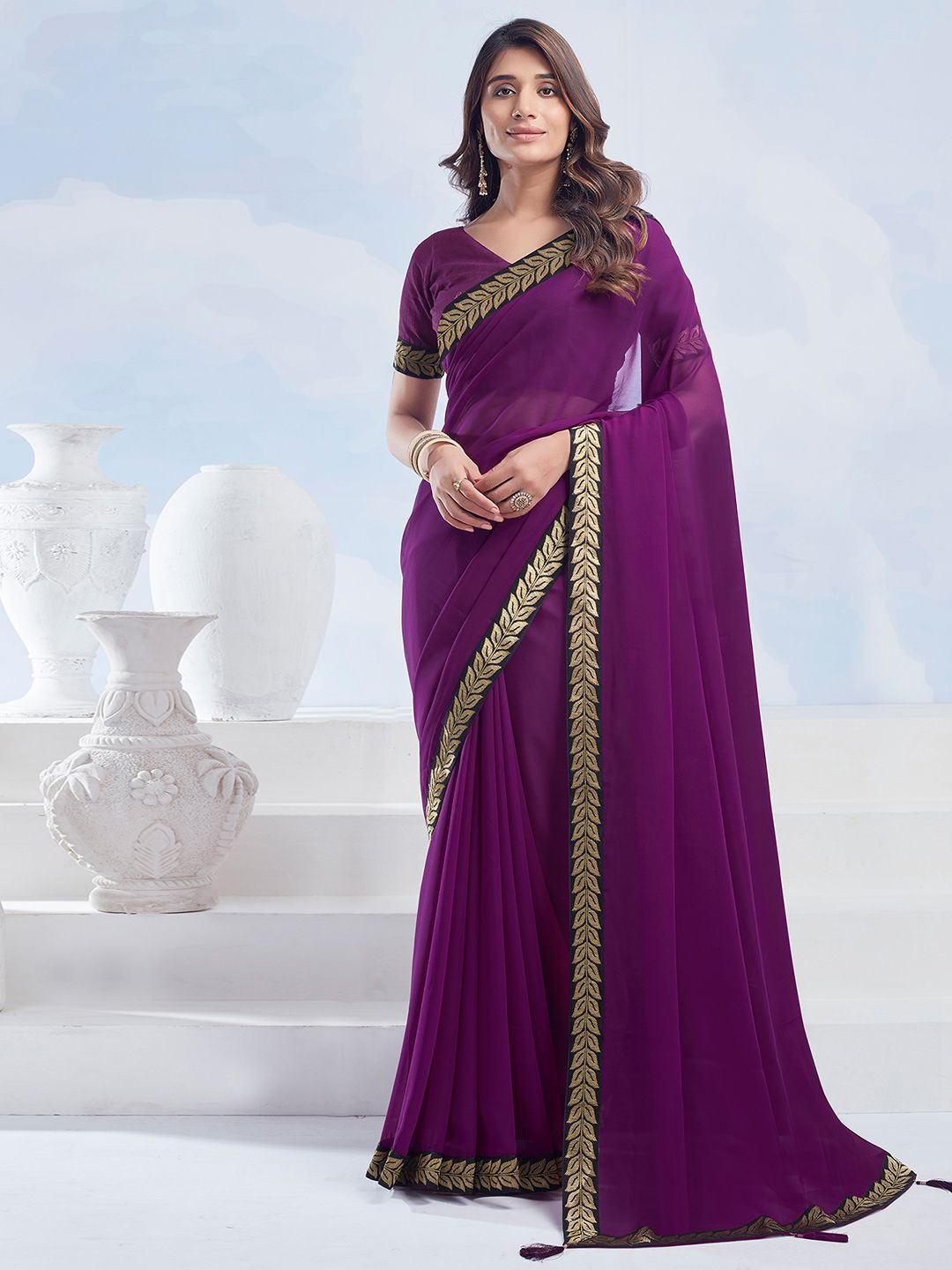 

KALINI Gotta Patti Pure Georgette Saree, Purple