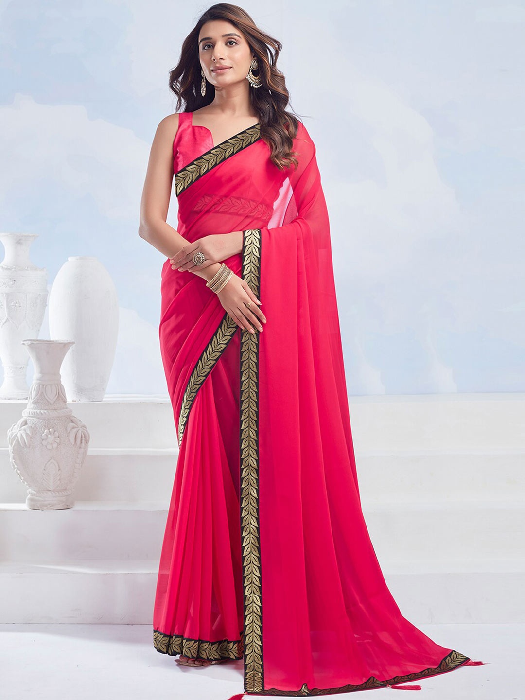 

KALINI Pure Georgette Saree, Red