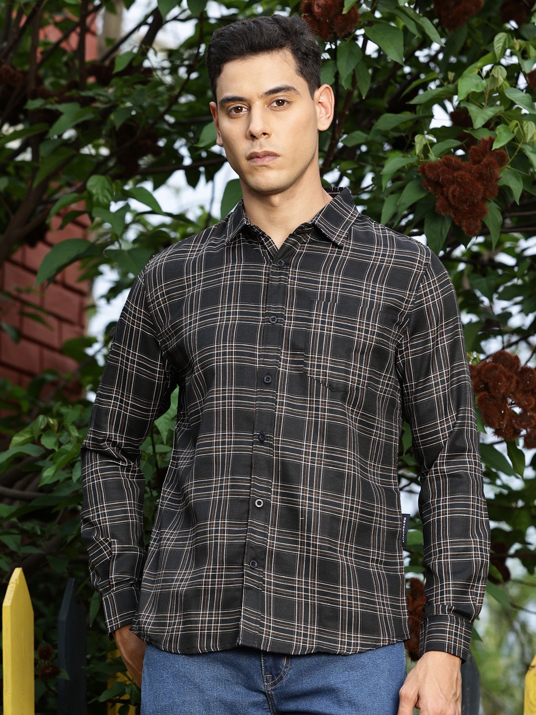 

Metronaut Men Tartan Checks Premium Slim Fit Tartan Checks Opaque Checked Casual Shirt, Black