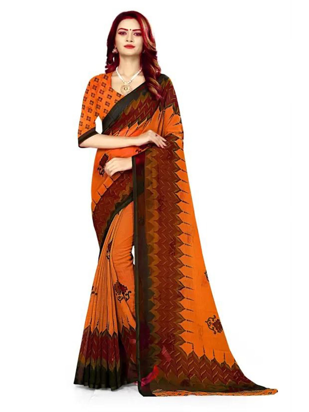 

RUNAYA NX Ethnic Motifs Pure Georgette Saree, Orange