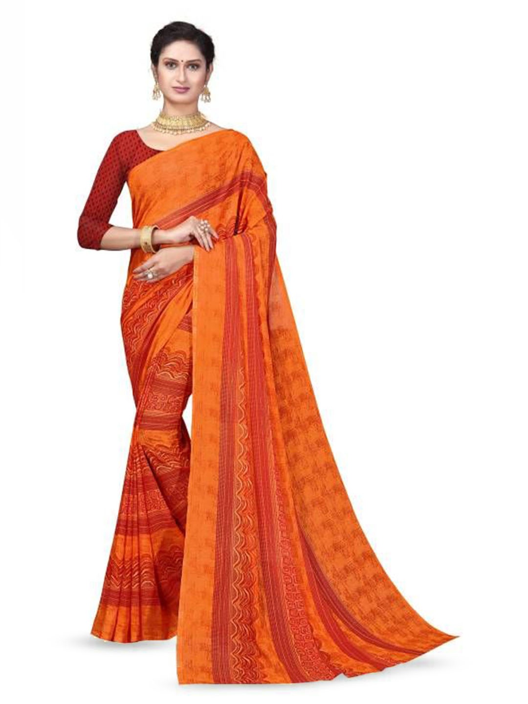

RUNAYA NX Pure Georgette Saree, Orange