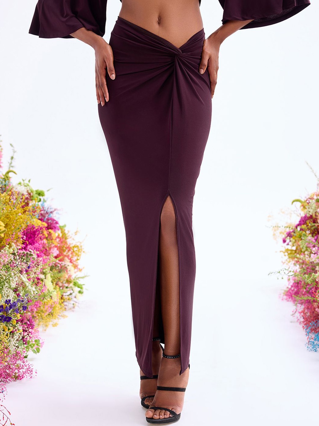 

COVER STORY Tiered Straight Maxi Skirt, Brown