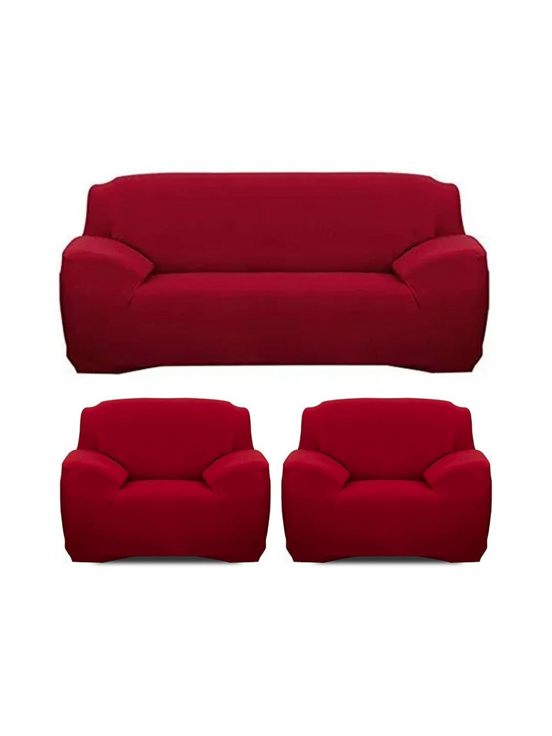 

B BESTILO Red Solid Polyester 5 Seater Sofa Cover With Arms