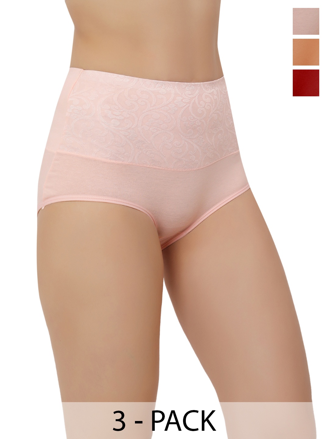 

Bella Voste Women Pack Of 3 High Waist/Tummy Control Hipster Briefs PT-E18, Pink