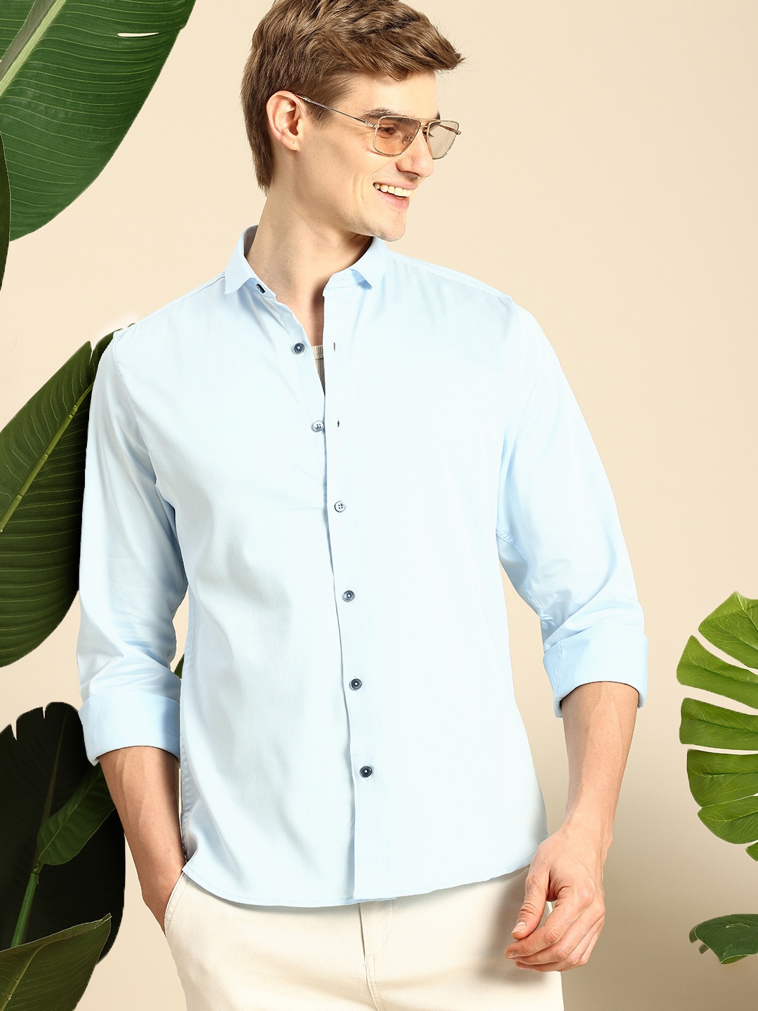 

Mast & Harbour Men Satin Casual Shirt, Blue