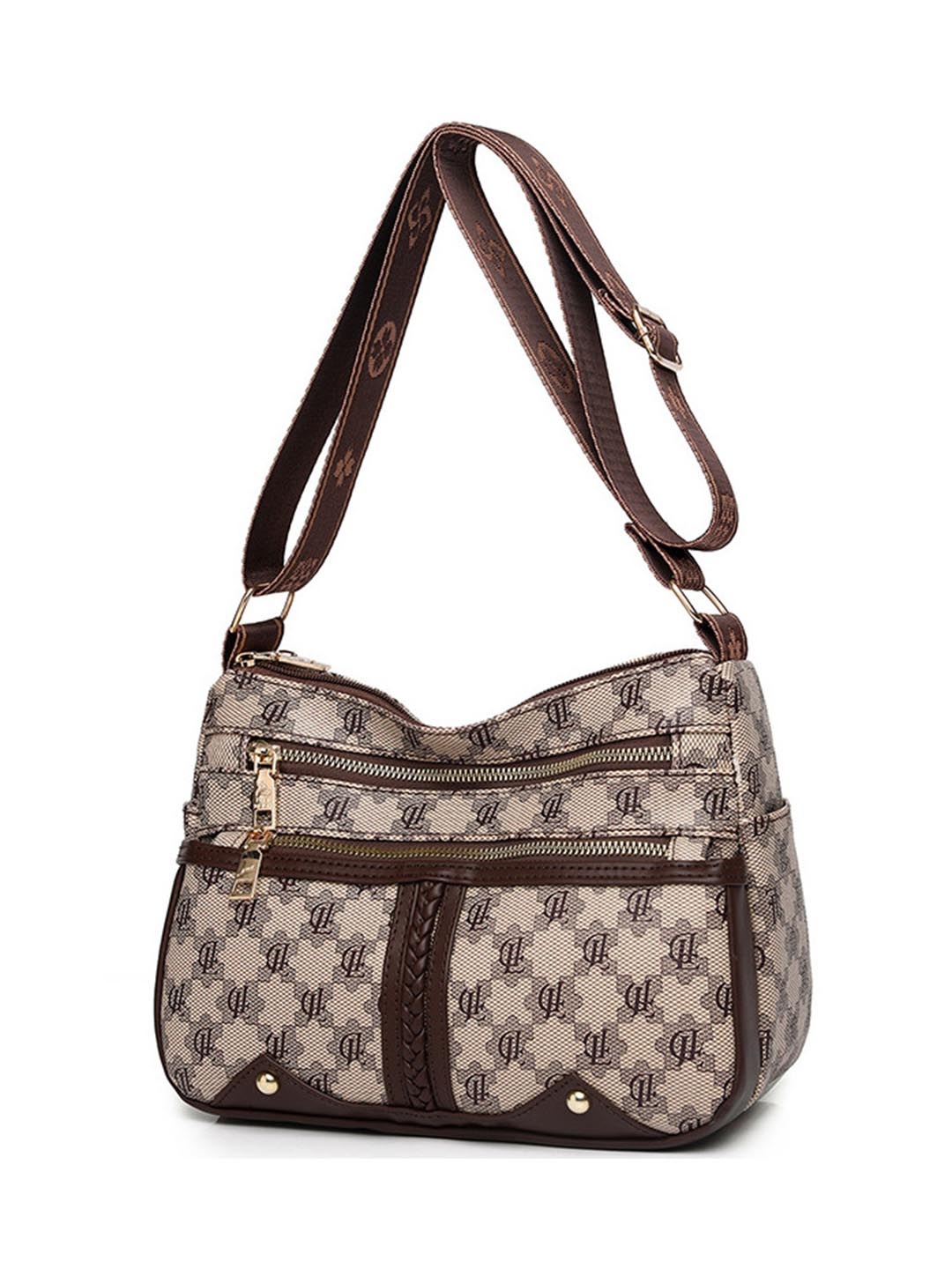 

Diva Dale Printed Structured Sling Bag, Brown