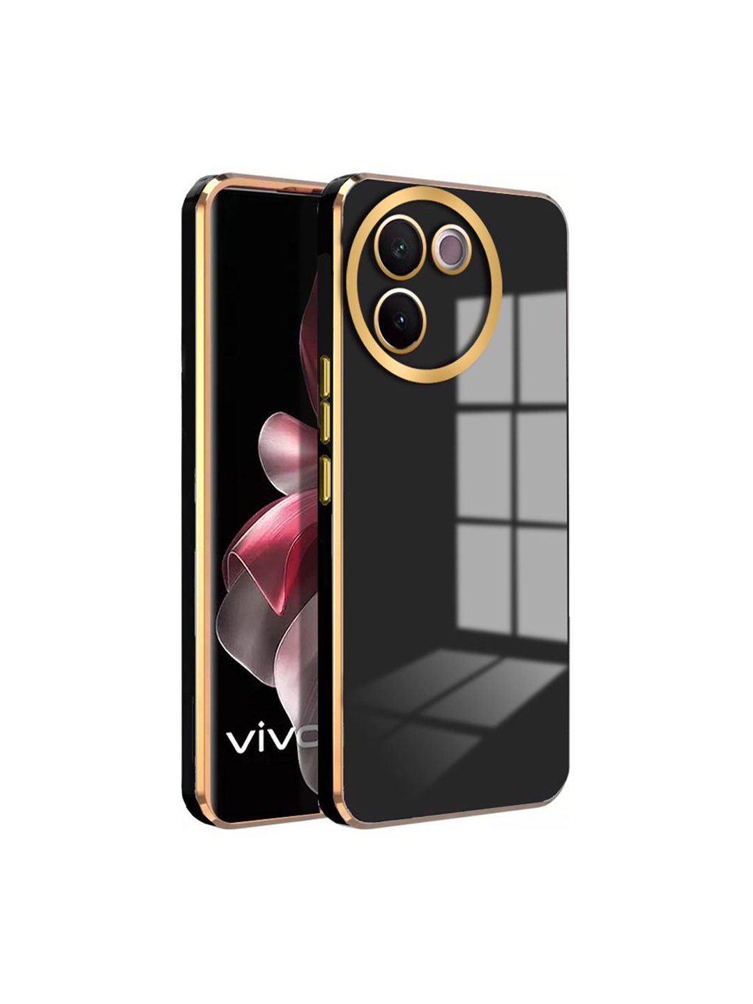 

Karwan Vivo V30E Luxury 6D Chrome Back Cover Case Mobile Accessories, Black