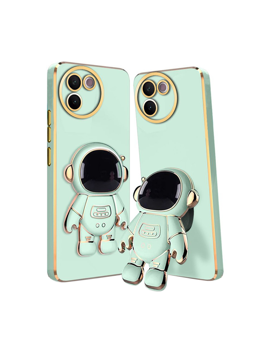 

Karwan Vivo V30E Soft Back Case With 3D Astronaut Folding Stand Mobile Accessories, Green