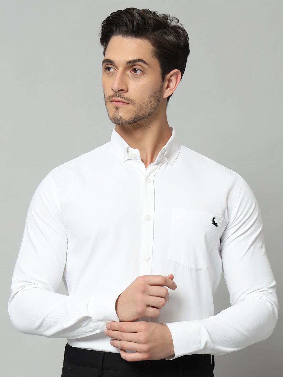 

RAMAESTRY Premium Button-Down Collar Oxford Cotton Formal Shirt, White