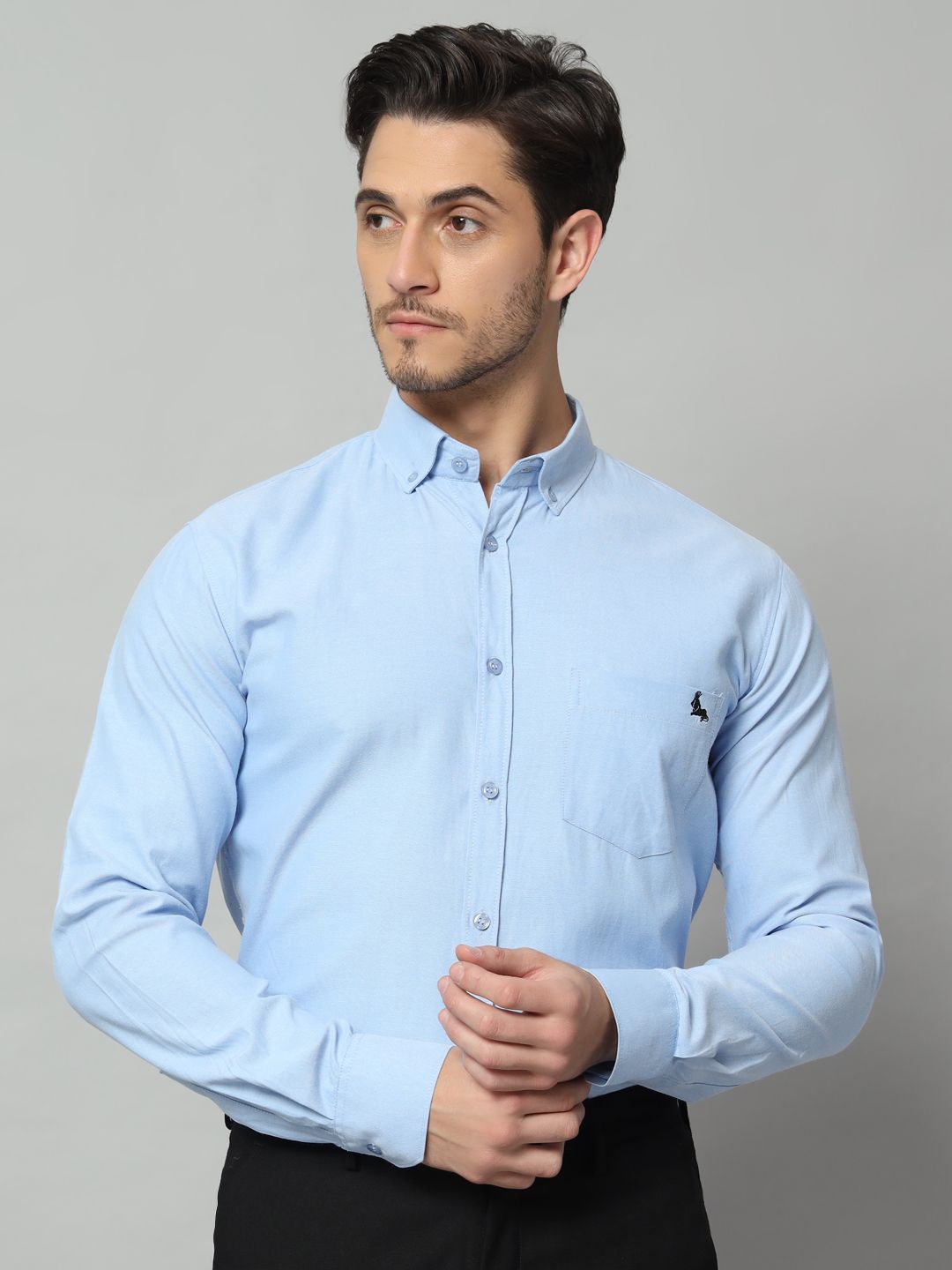 

RAMAESTRY Premium Button-Down Collar Oxford Cotton Formal Shirt, Blue