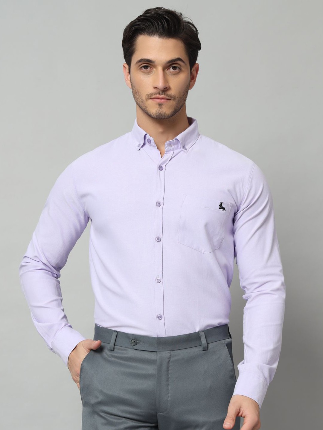 

RAMAESTRY Premium Button-Down Collar Oxford Cotton Formal Shirt, Lavender