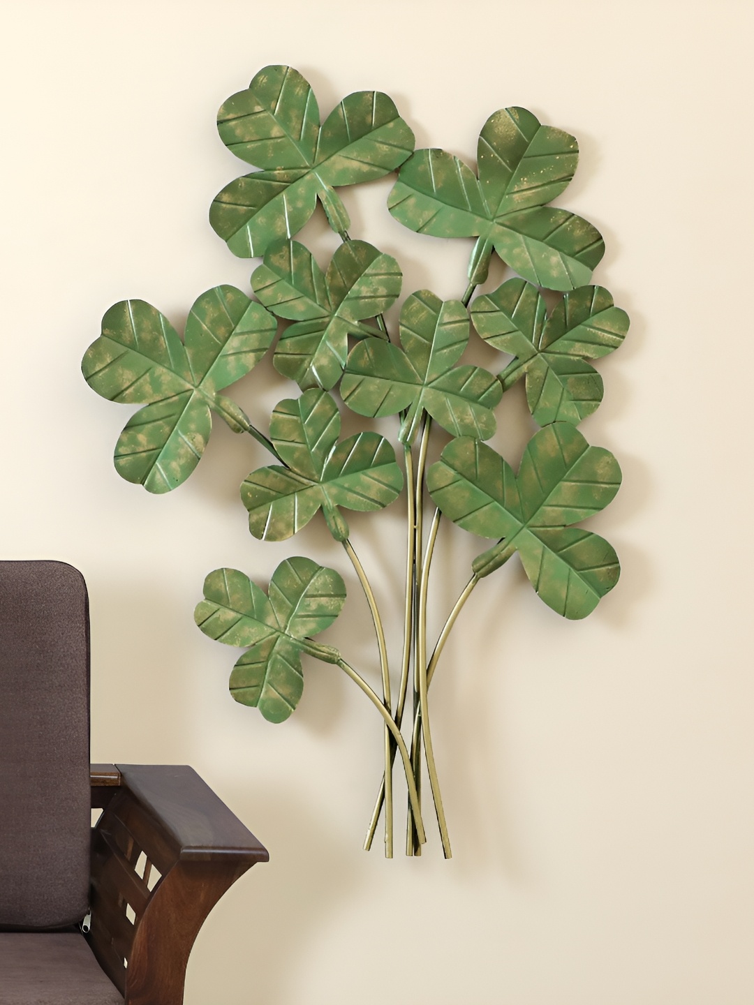 

vedas Green & Beige Textured Metal Abstract Wall Decor