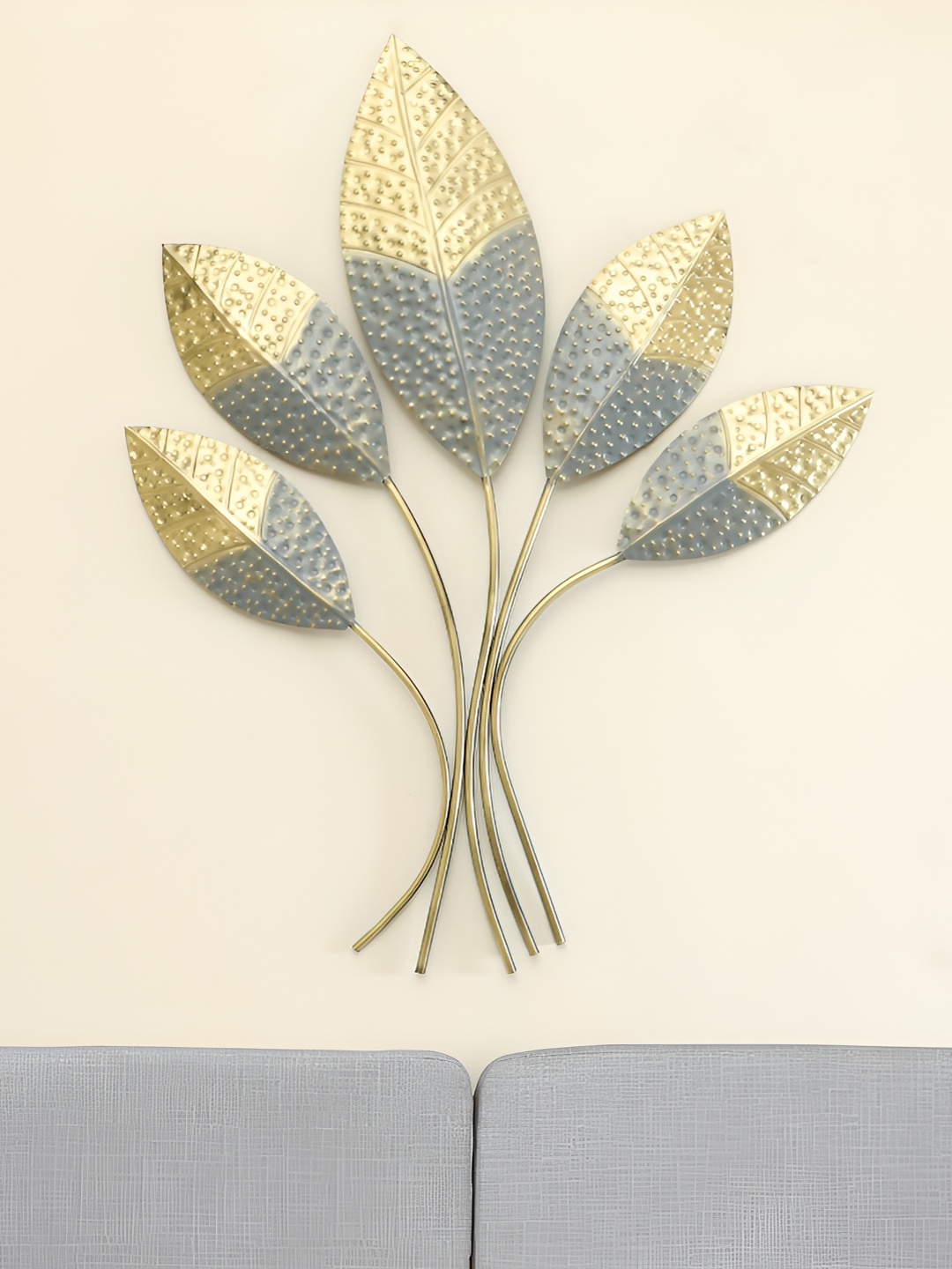 

vedas Gold Toned & Grey Textured Metal Abstract Wall Decor