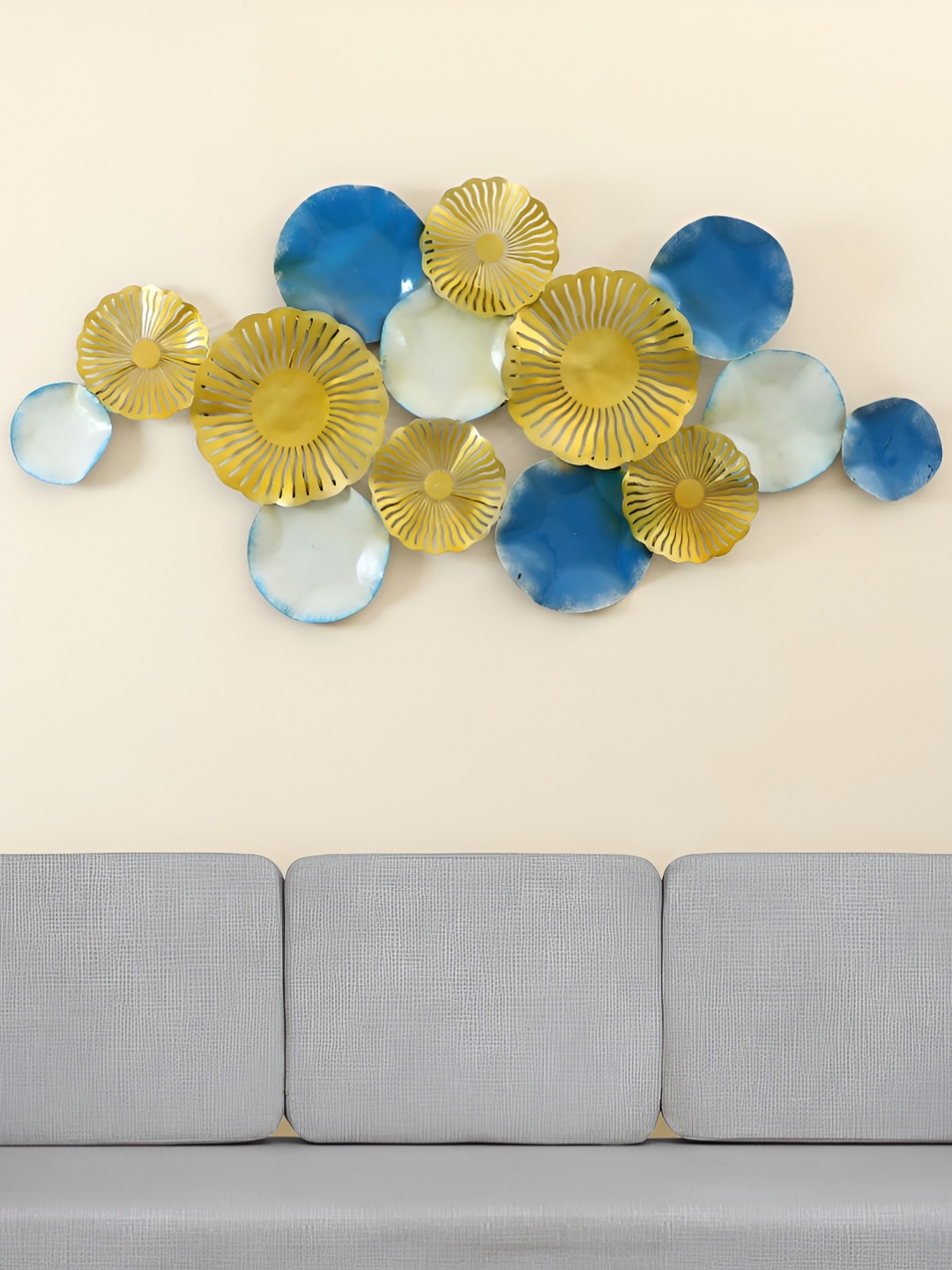 

vedas Gold Toned & Blue Textured Metal Abstract Wall Decor
