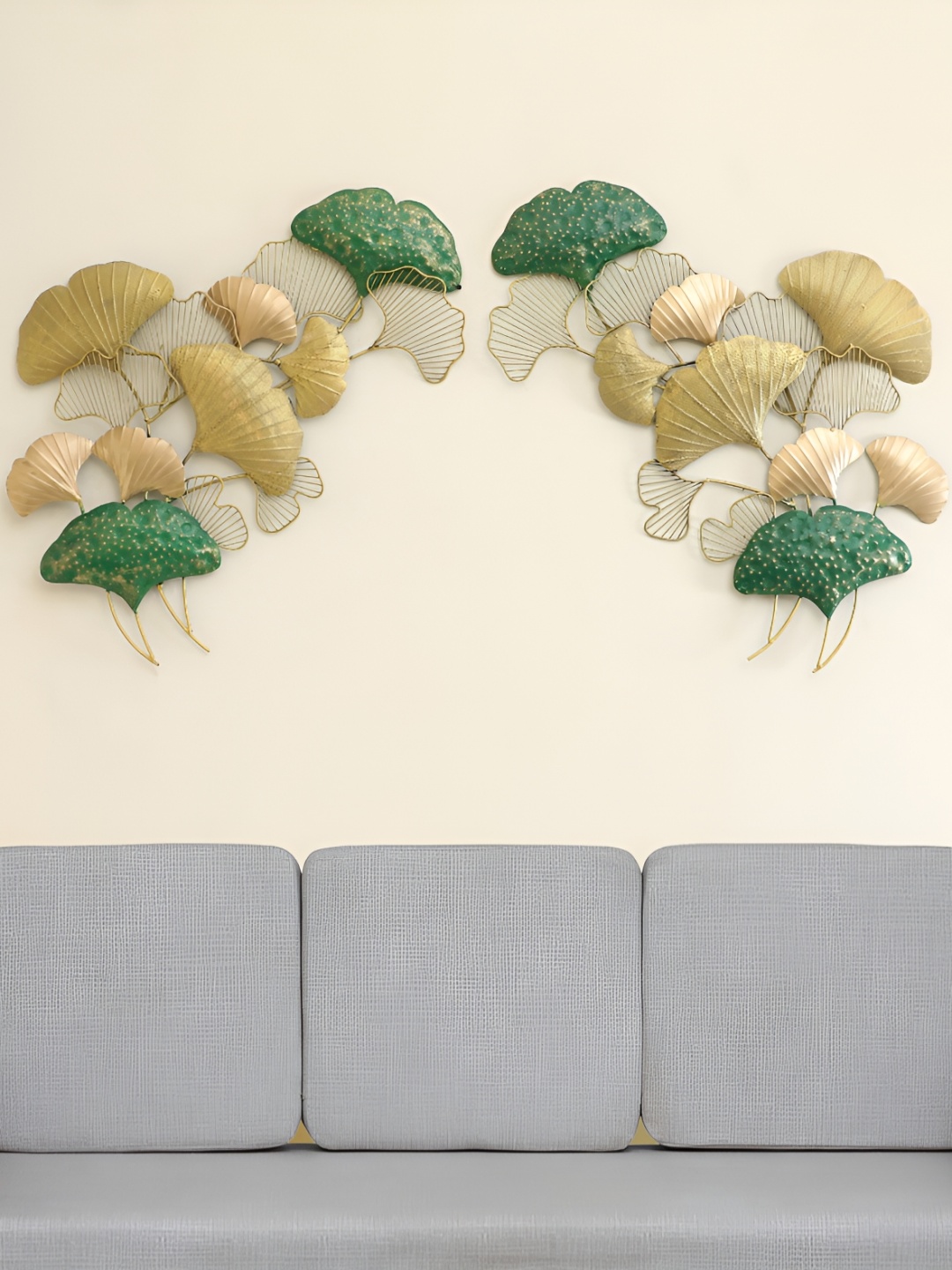 

vedas Gold Toned & Green 2 Pieces Textured Metal Abstract Wall Decors