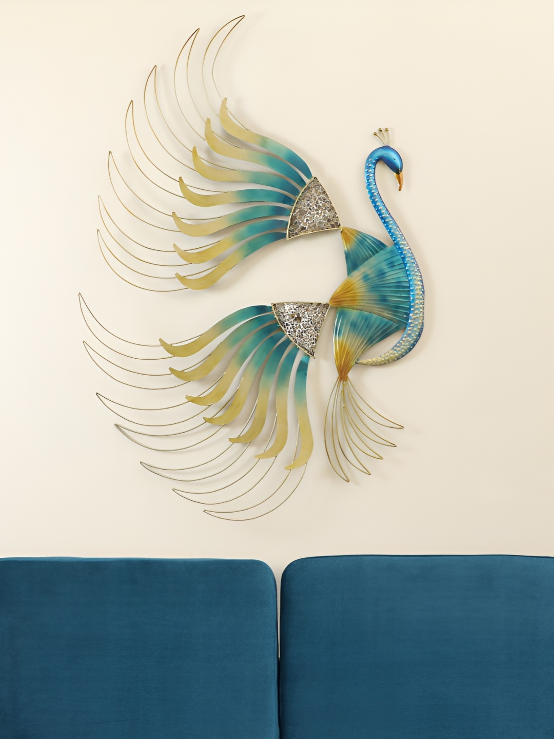 vedas Blue & Yellow Textured Metal Abstract Wall Decor