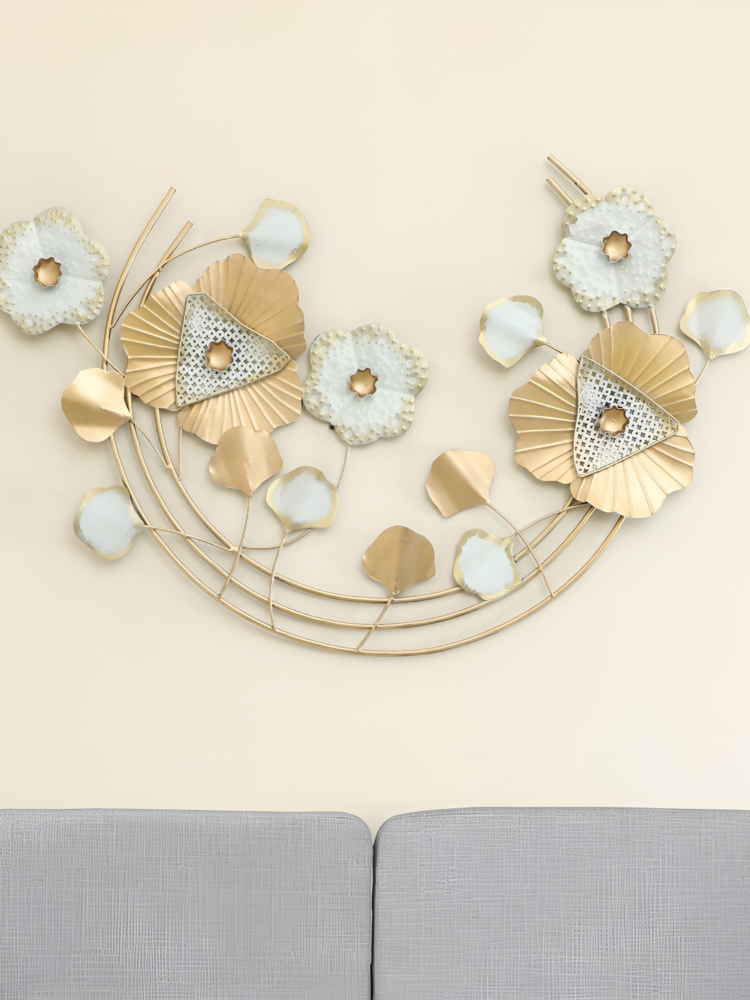 

vedas Gold Toned & White Textured Metal Abstract Wall Decor