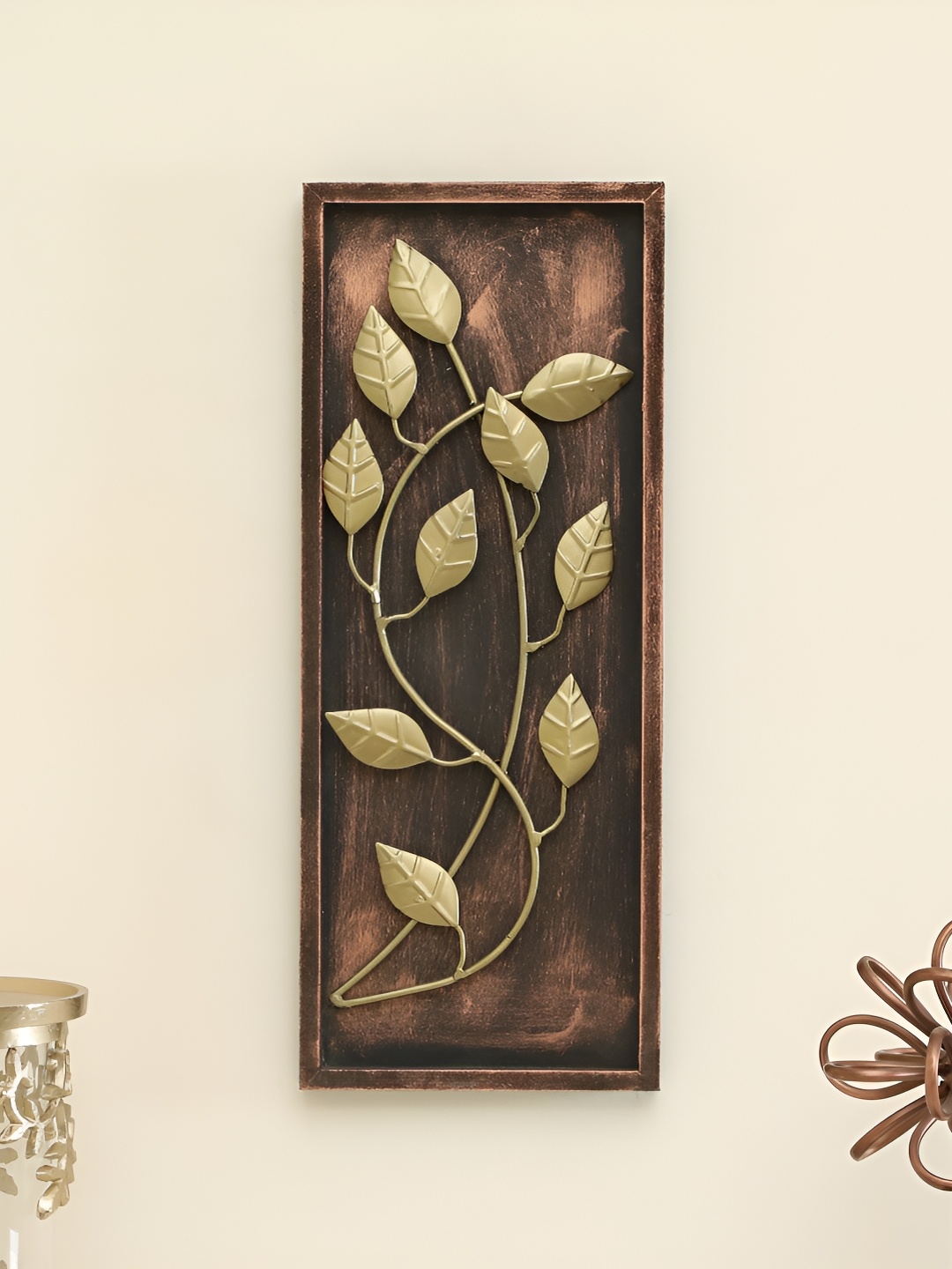 

vedas Gold Toned & Brown Textured Metal Wall Decor