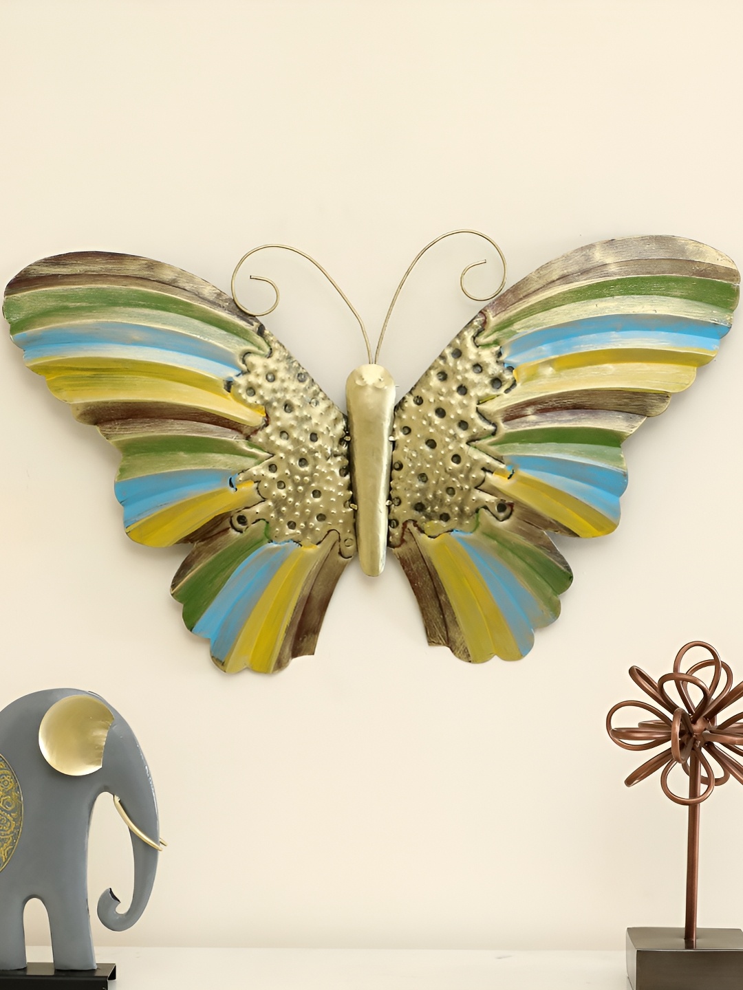 vedas Beige & Blue Textured Metal Abstract Wall Decor